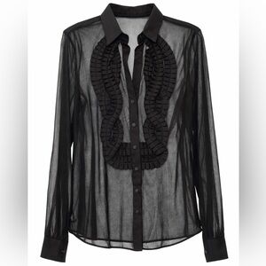 Black sheer blouse Long sleeve ruffles size 12